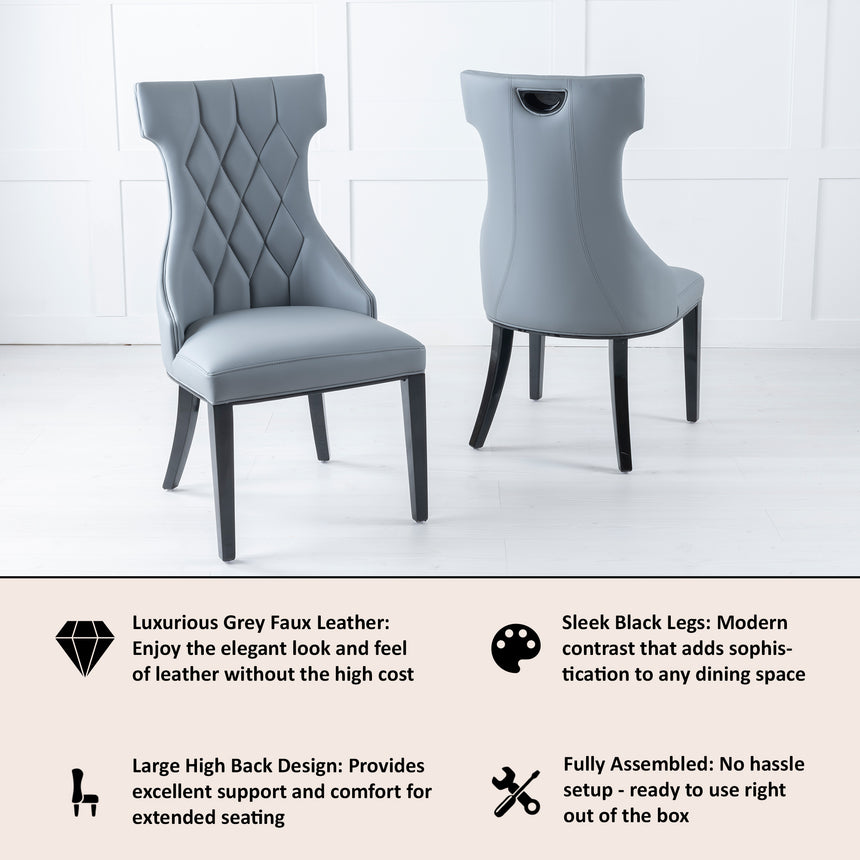 Set of 2 Parish Leather Large High Back Dining Chair with Black Legs