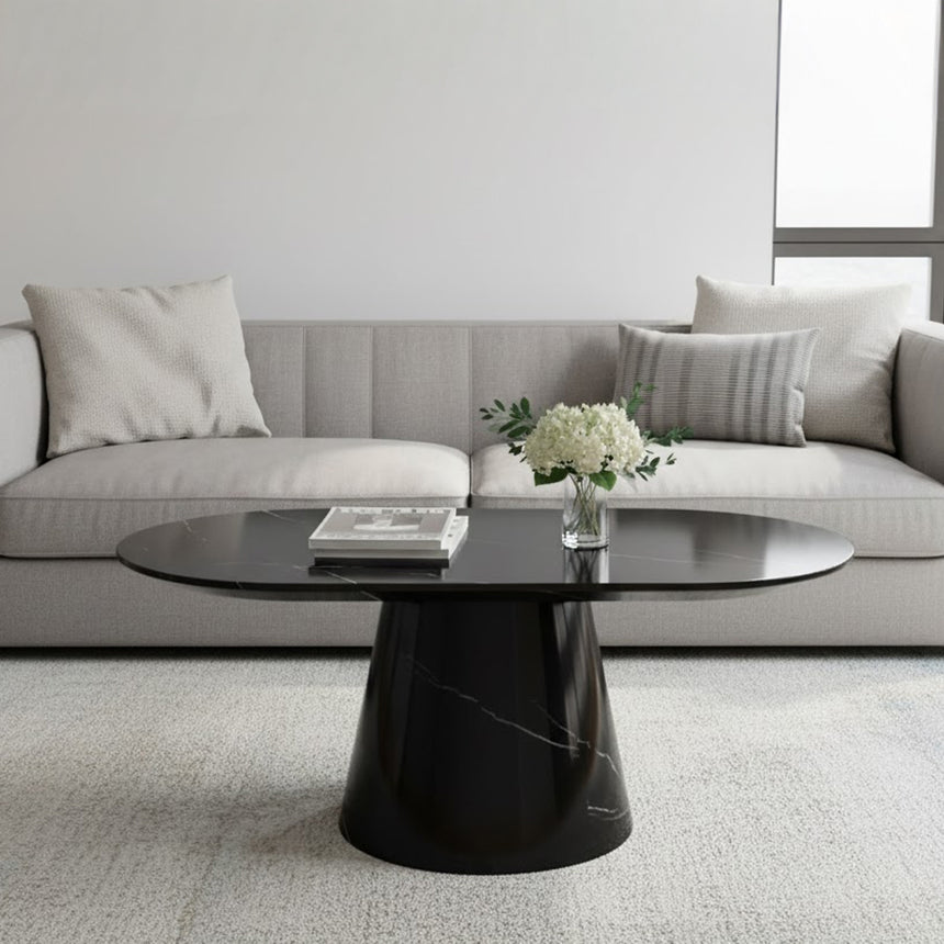 Modena Black Marquina Engineered Marble Oval Coffee Table