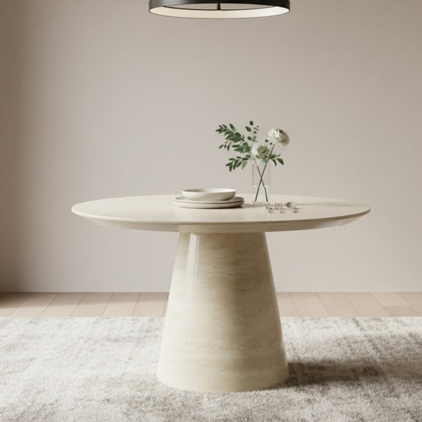 Modena Travertine Beige Engineered Marble 4-6 Seater Round Dining Table - 130cm