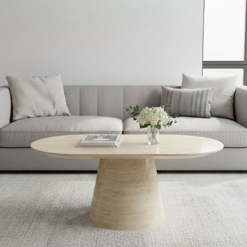 Modena Travertine Beige Engineered Marble Oval Coffee Table