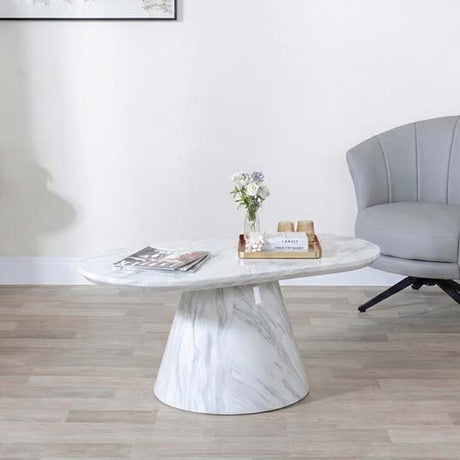 Modena Travertine Beige Engineered Marble Oval Coffee Table