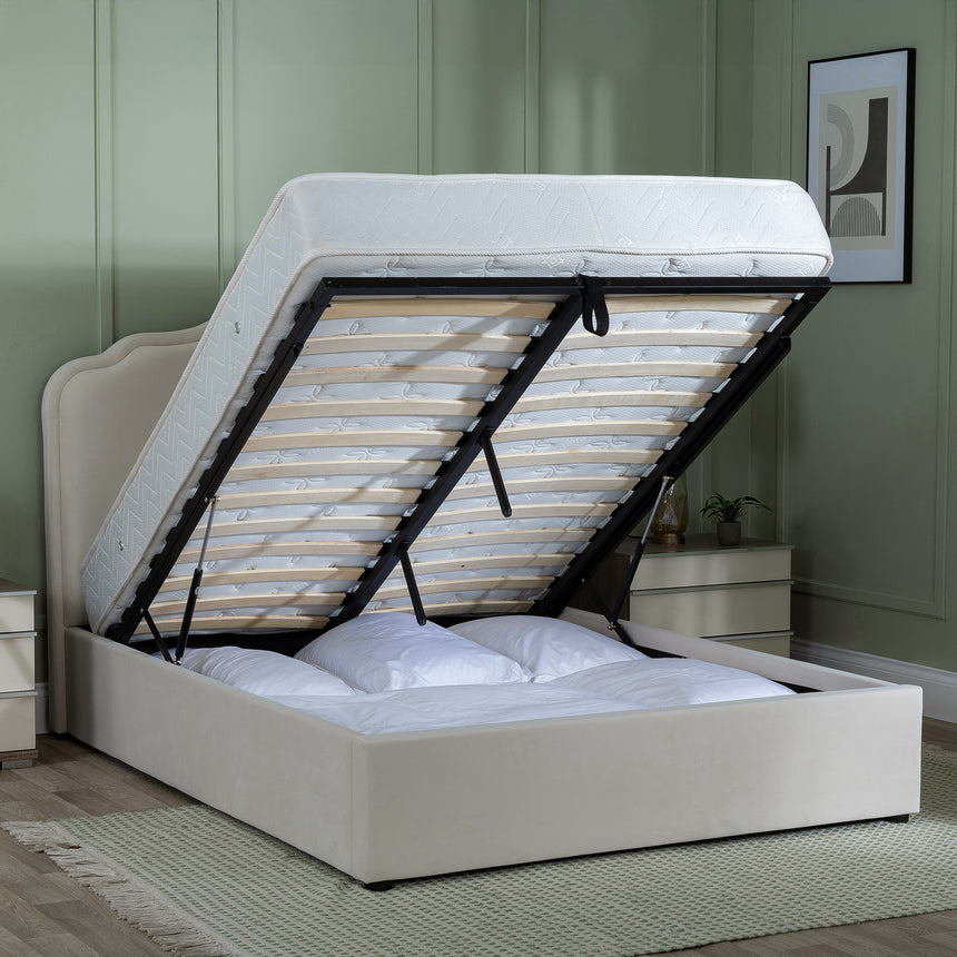Monaca Beige Fabric Ottoman Storage Bed