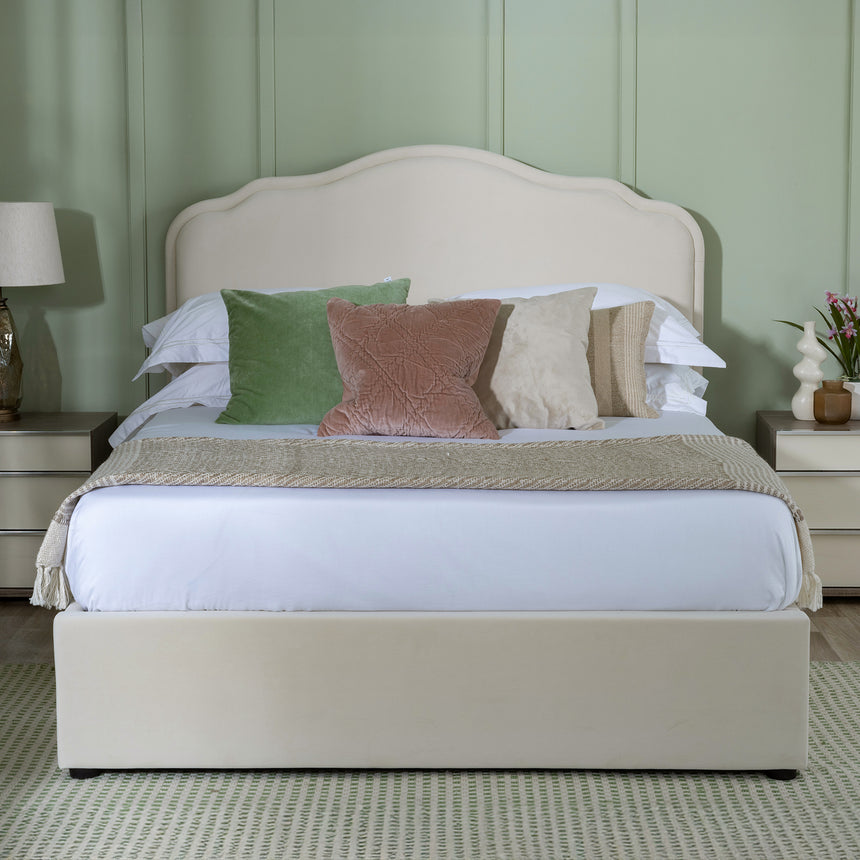 Monaca Beige Fabric Ottoman Storage Bed