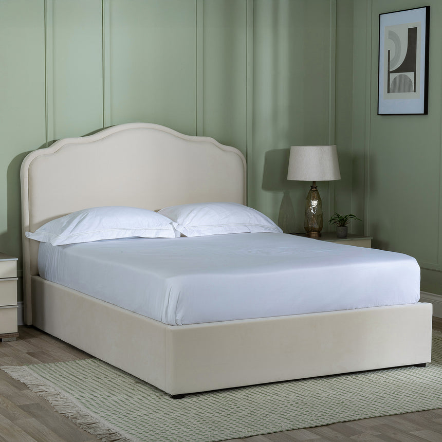 Monaca Beige Fabric Ottoman Storage Bed