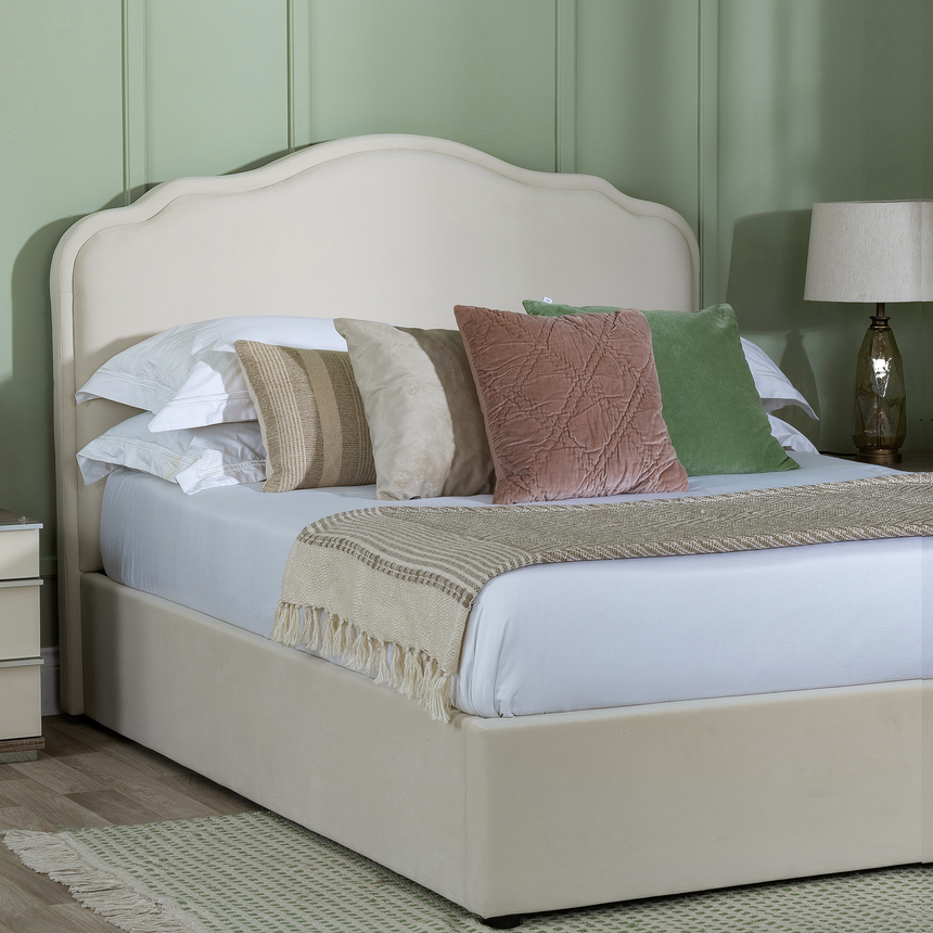 Monaca Beige Fabric Ottoman Storage Bed