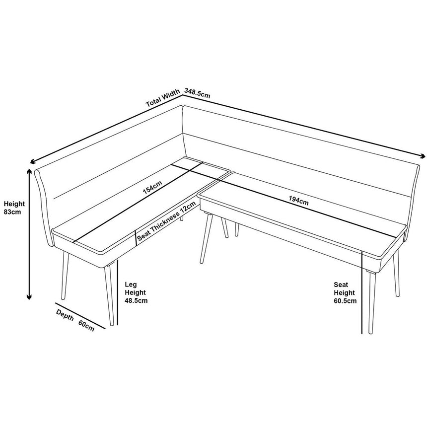Monza Corner Dining Bench - Grey Fabric - LHF