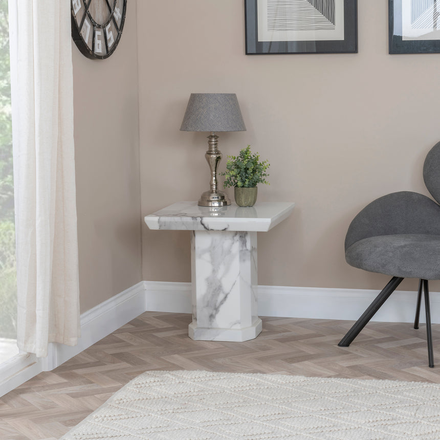 Toronto Marble Square Side Table with Pedestal Base