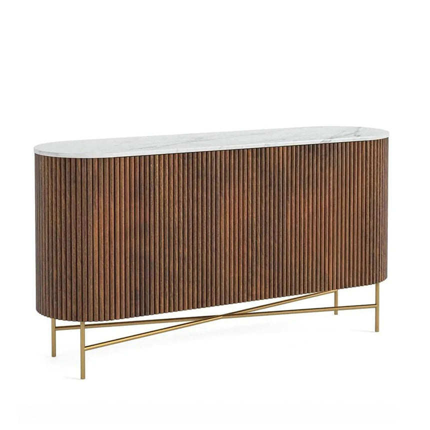 Nevada 150cm Medium 2 Door Fluted Curved Sideboard with White Marble Top