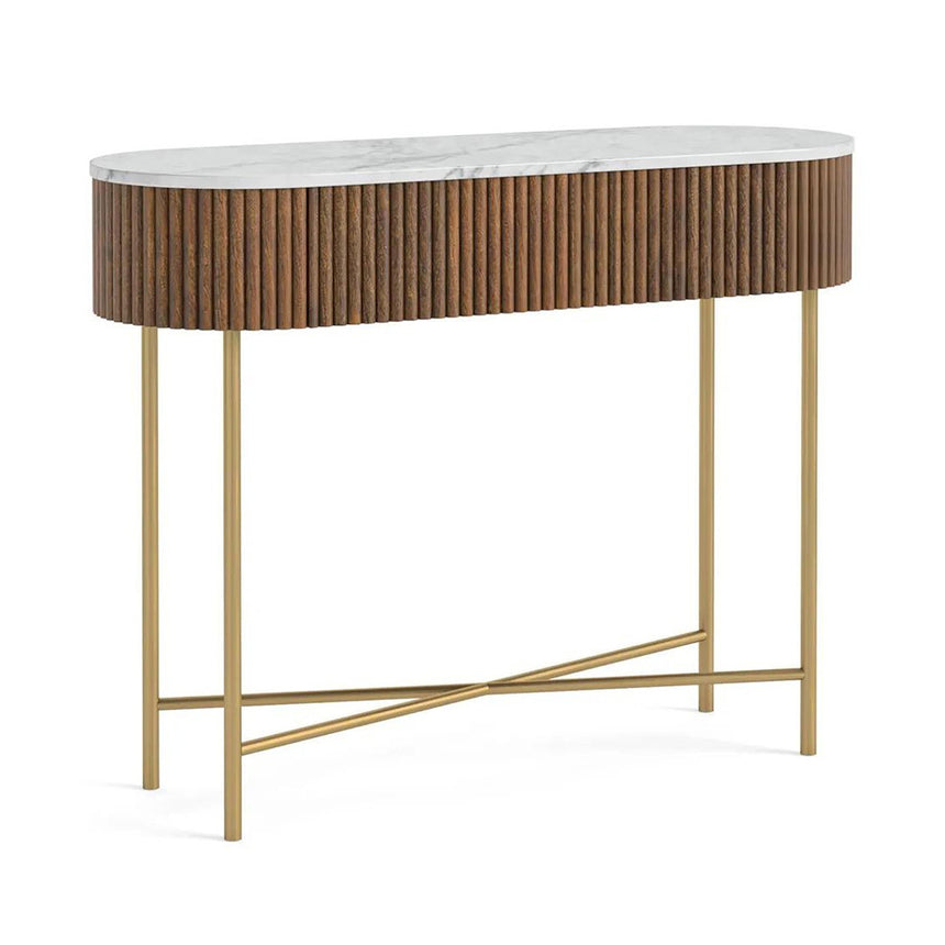 Nevada Fluted Curved Console Table with White Marble Top