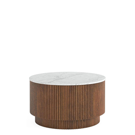 Nevada Round Fluted Coffee Table with White Marble Top