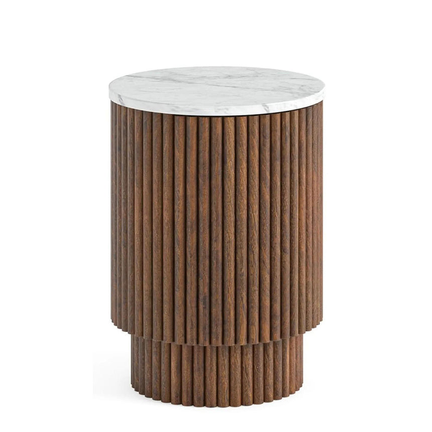 Nevada Round Fluted Side Table with White Marble Top