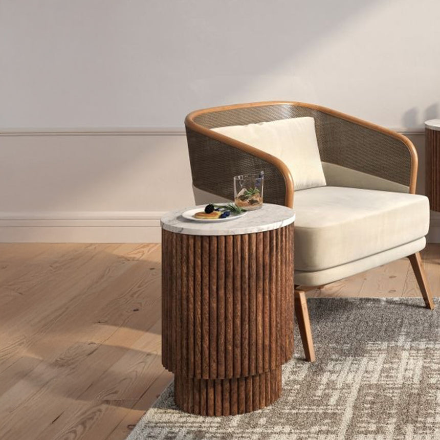 Nevada Round Fluted Side Table with White Marble Top