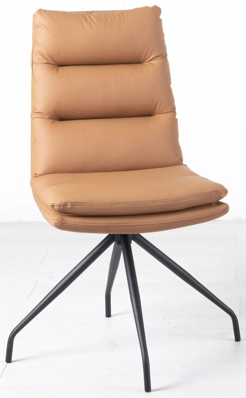 Set of 2 Tuscany  Leather Swivel Dining Chair with Black Legs