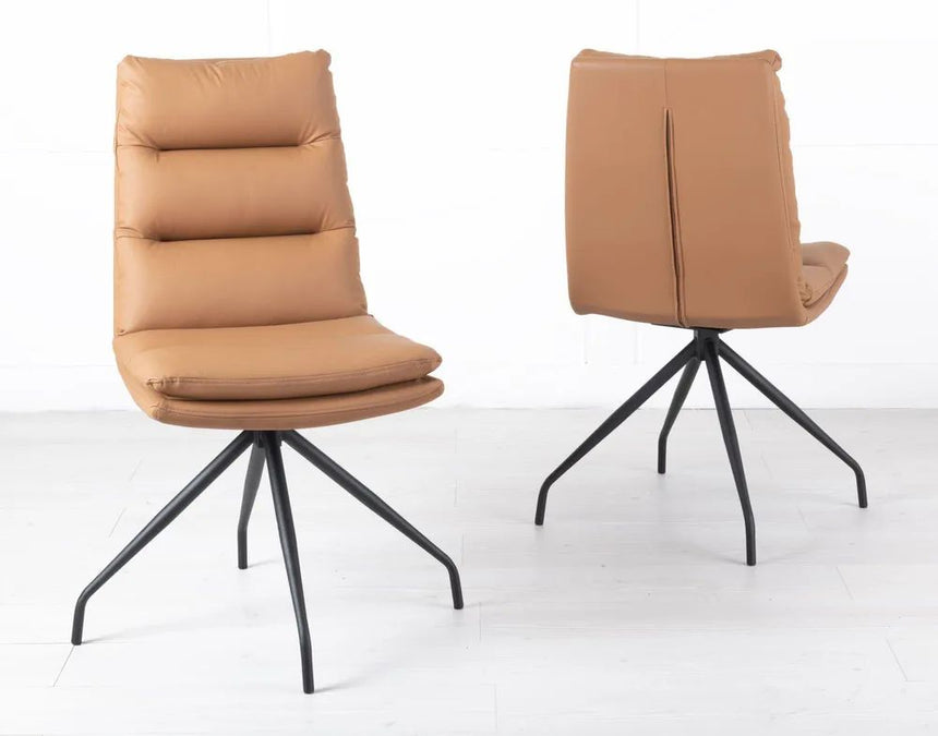 Set of 2 Tuscany  Leather Swivel Dining Chair with Black Legs