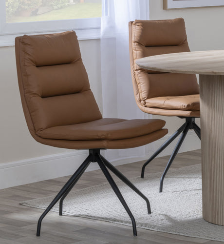 Set of 2 Tuscany  Leather Swivel Dining Chair with Black Legs