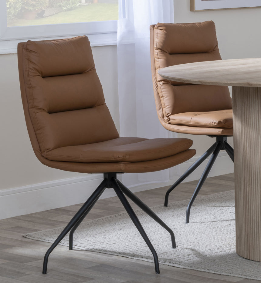 Set of 2 Tuscany  Leather Swivel Dining Chair with Black Legs