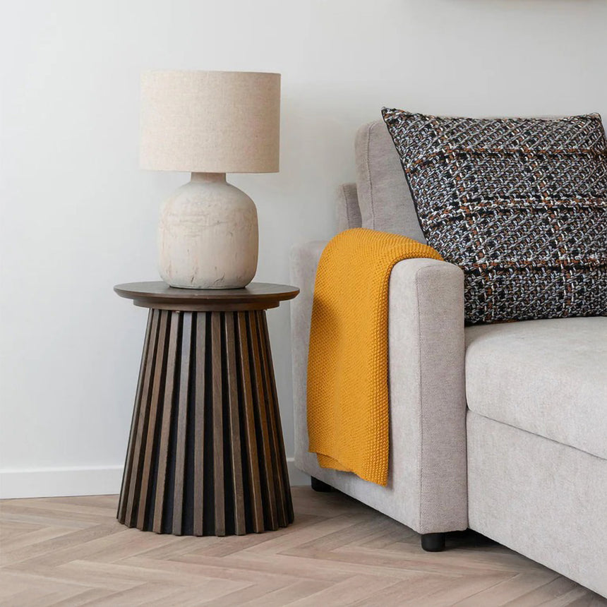 Osaka Smoked Oak Round Side Table with Slatted Base