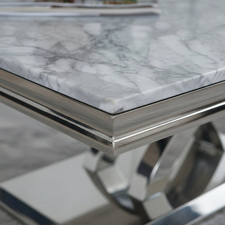 Palermo Grey Marble and Chrome Coffee Table with X-Cross Base