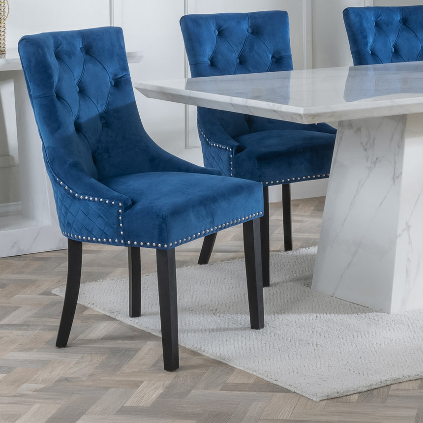 Pisa Marble Dining Set - Knocker Back Velvet Fabric Dining Chair