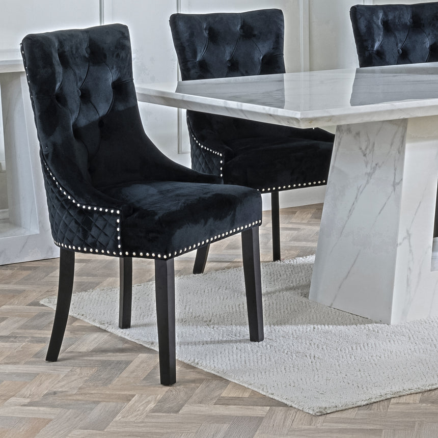Pisa Marble Dining Set - Knocker Back Velvet Fabric Dining Chair