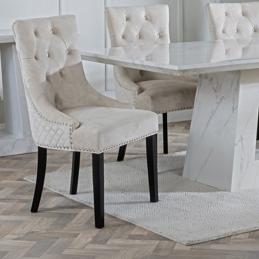 Pisa Marble Dining Set - Knocker Back Velvet Fabric Dining Chair