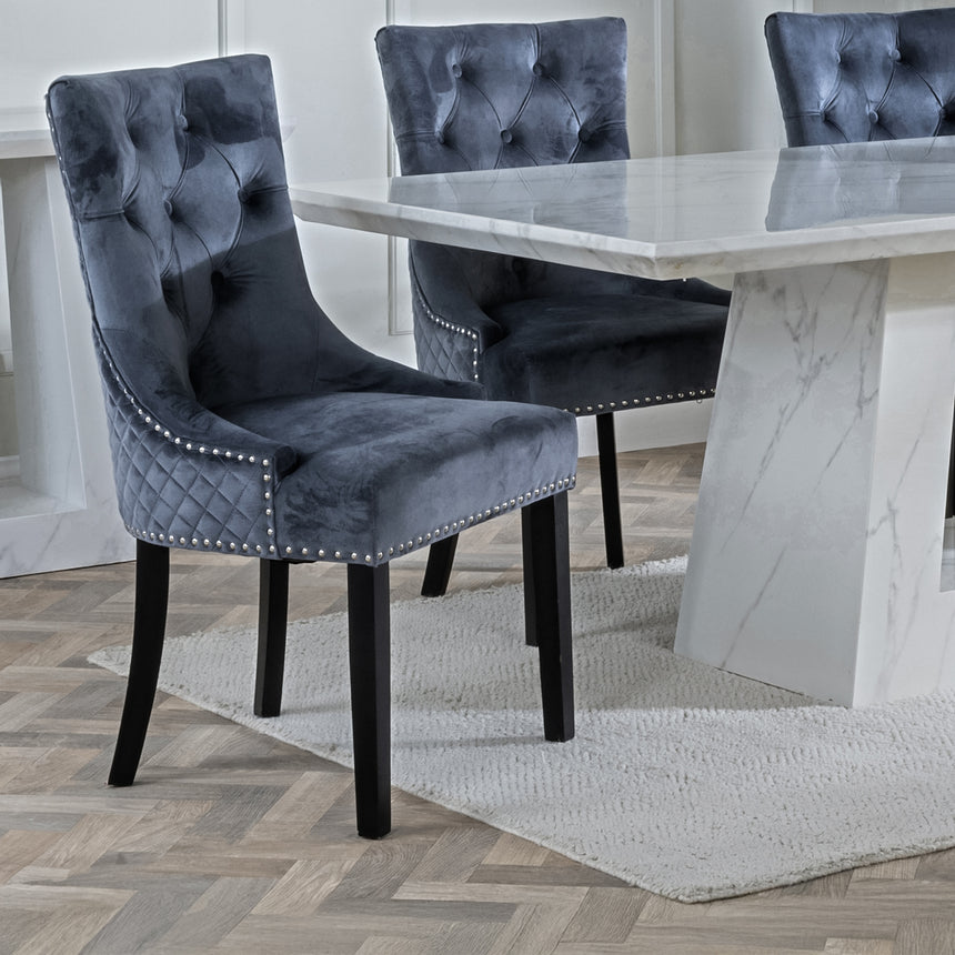 Pisa Marble Dining Set - Knocker Back Velvet Fabric Dining Chair