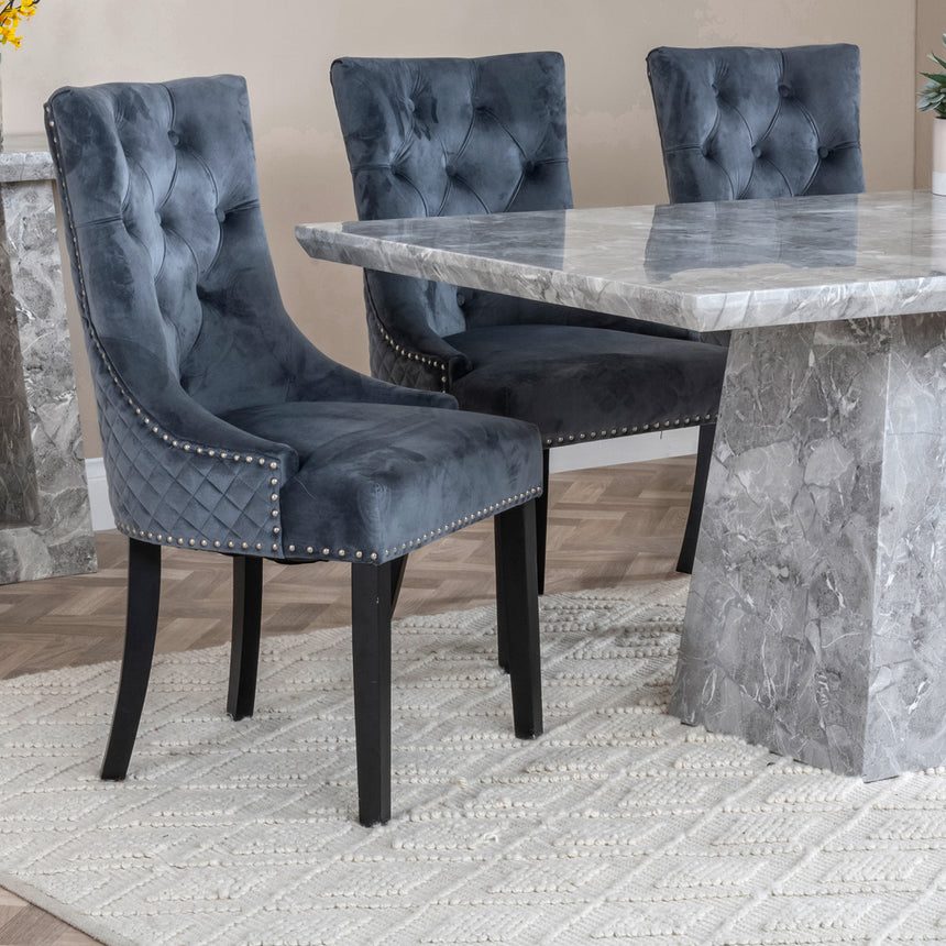 Pisa Marble Dining Set - Knocker Back Velvet Fabric Dining Chair