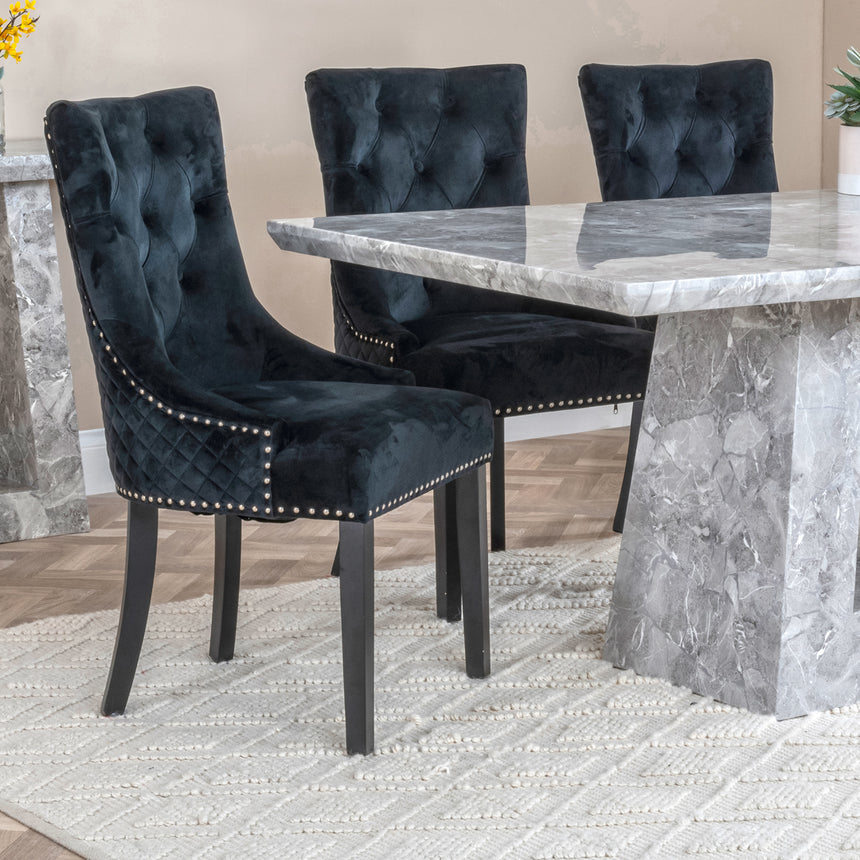 Pisa Marble Dining Set - Knocker Back Velvet Fabric Dining Chair