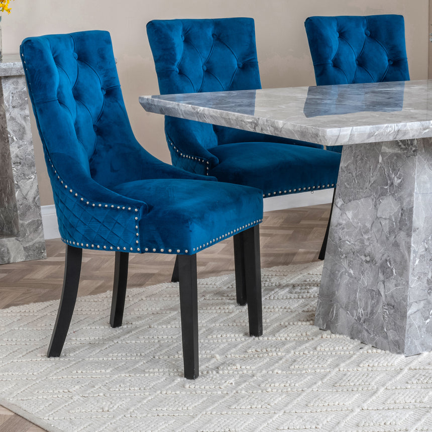 Pisa Marble Dining Set - Knocker Back Velvet Fabric Dining Chair