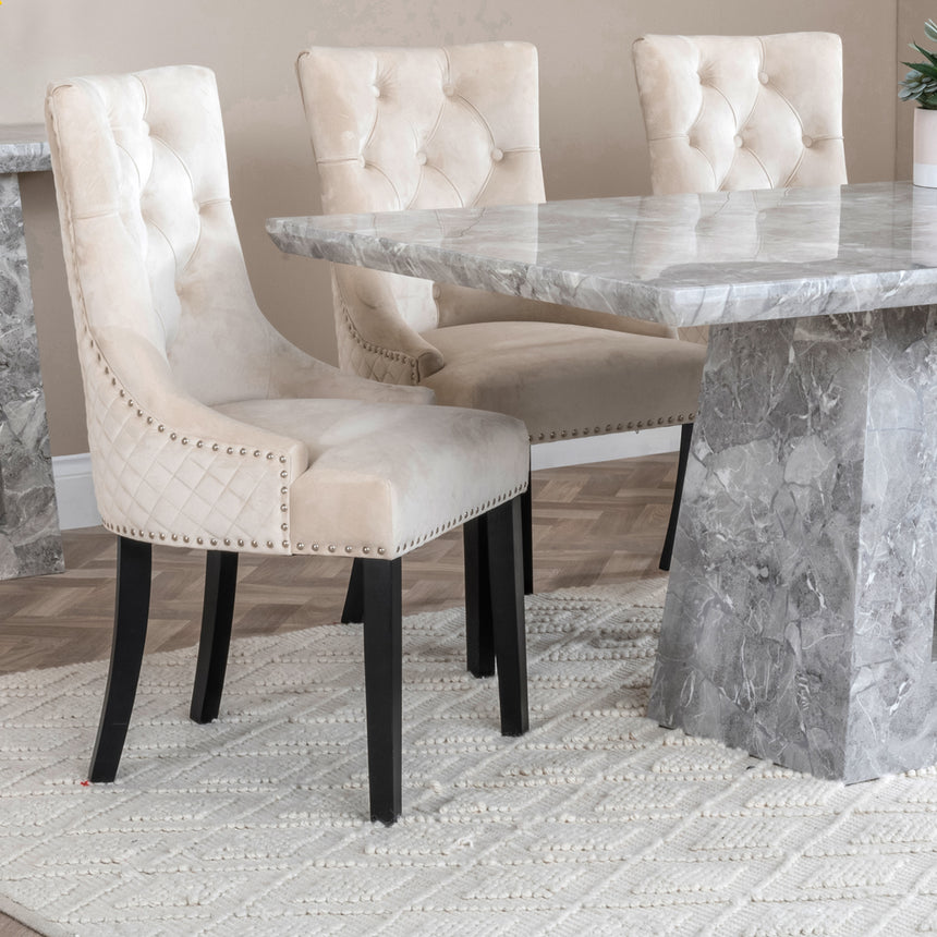 Pisa Marble Dining Set - Knocker Back Velvet Fabric Dining Chair
