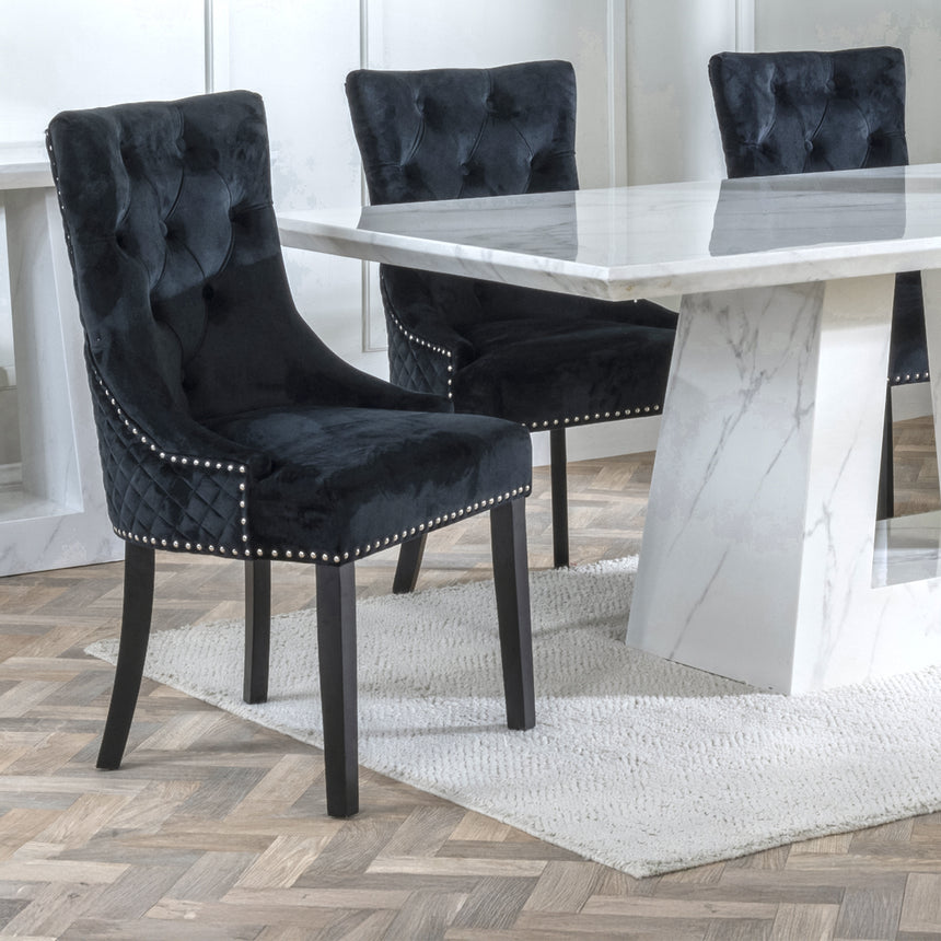 Pisa Marble Dining Set - Lion Knocker Back Velvet Fabric Dining Chair