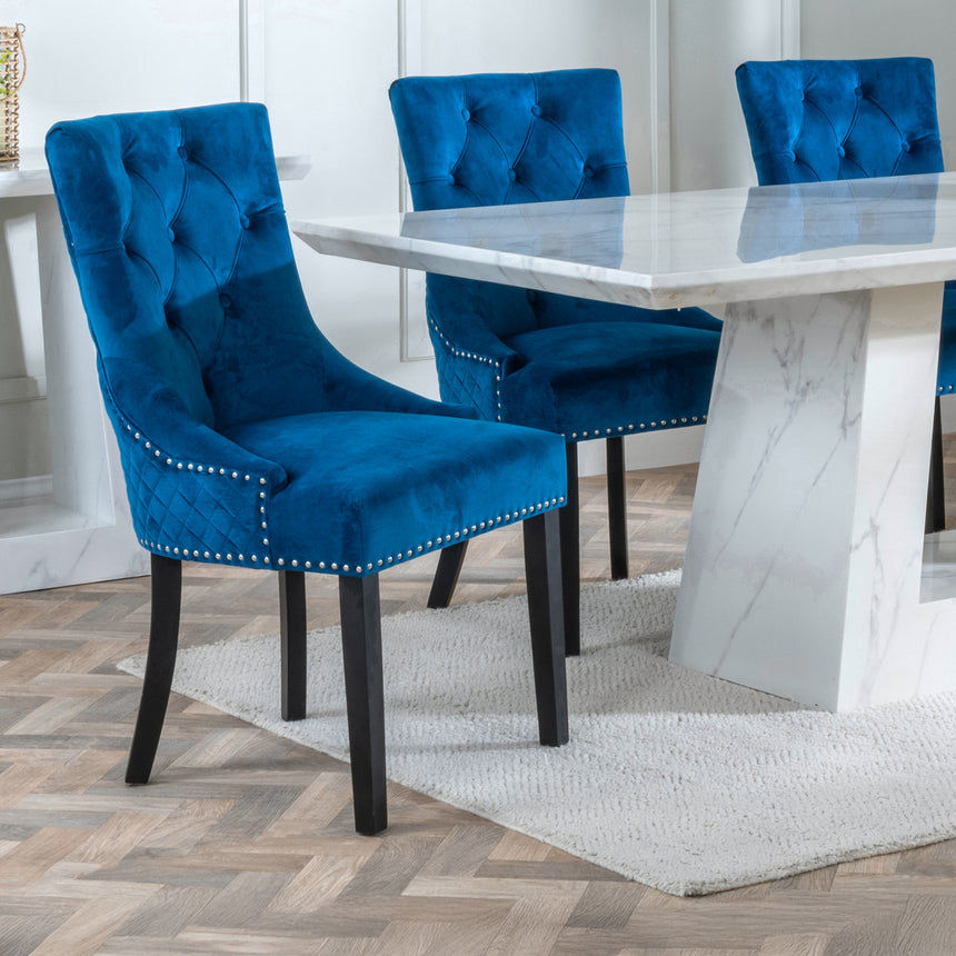 Pisa Marble Dining Set - Lion Knocker Back Velvet Fabric Dining Chair