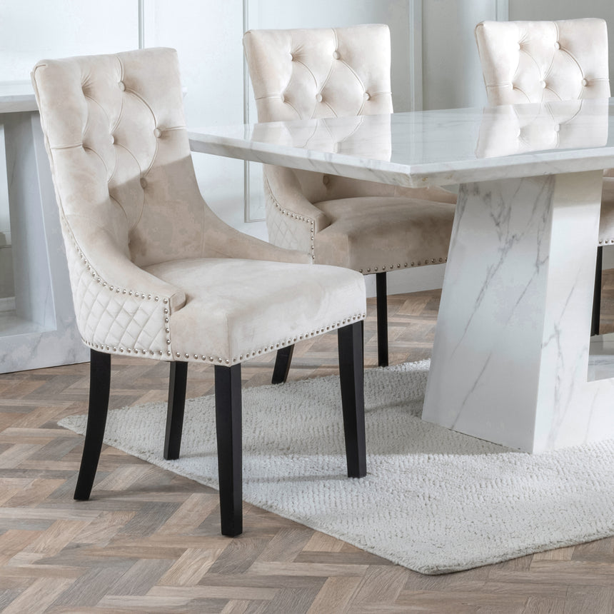 Pisa Marble Dining Set - Lion Knocker Back Velvet Fabric Dining Chair