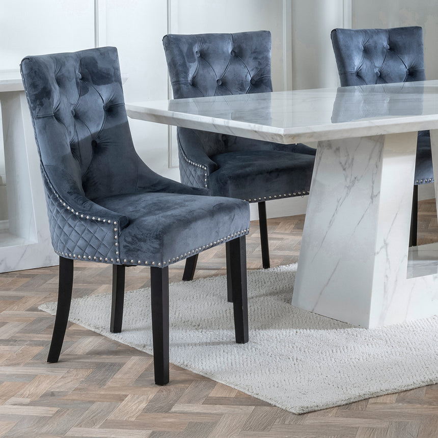 Pisa Marble Dining Set - Lion Knocker Back Velvet Fabric Dining Chair