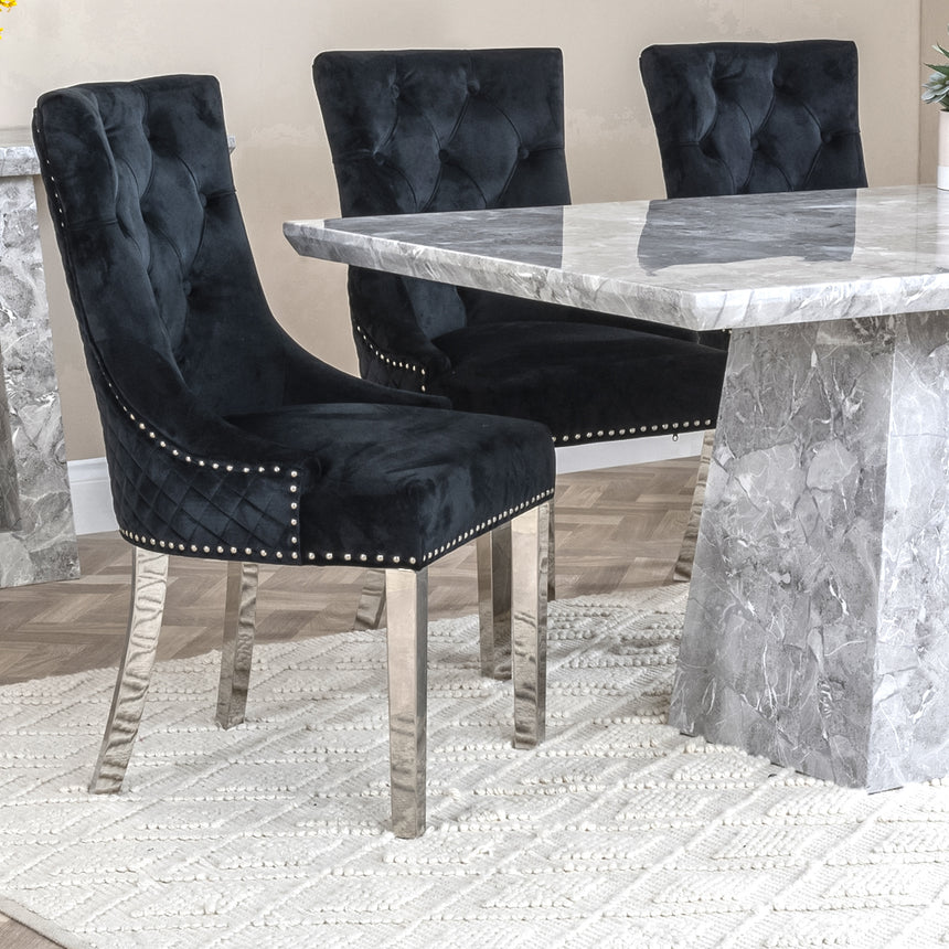 Pisa Marble Dining Set - Lion Knocker Back Velvet Fabric Dining Chair