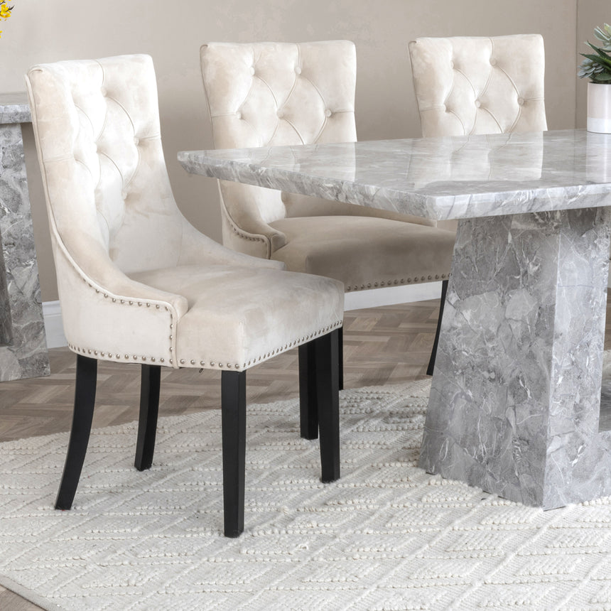 Pisa Marble Dining Set - Lion Knocker Back Velvet Fabric Dining Chair