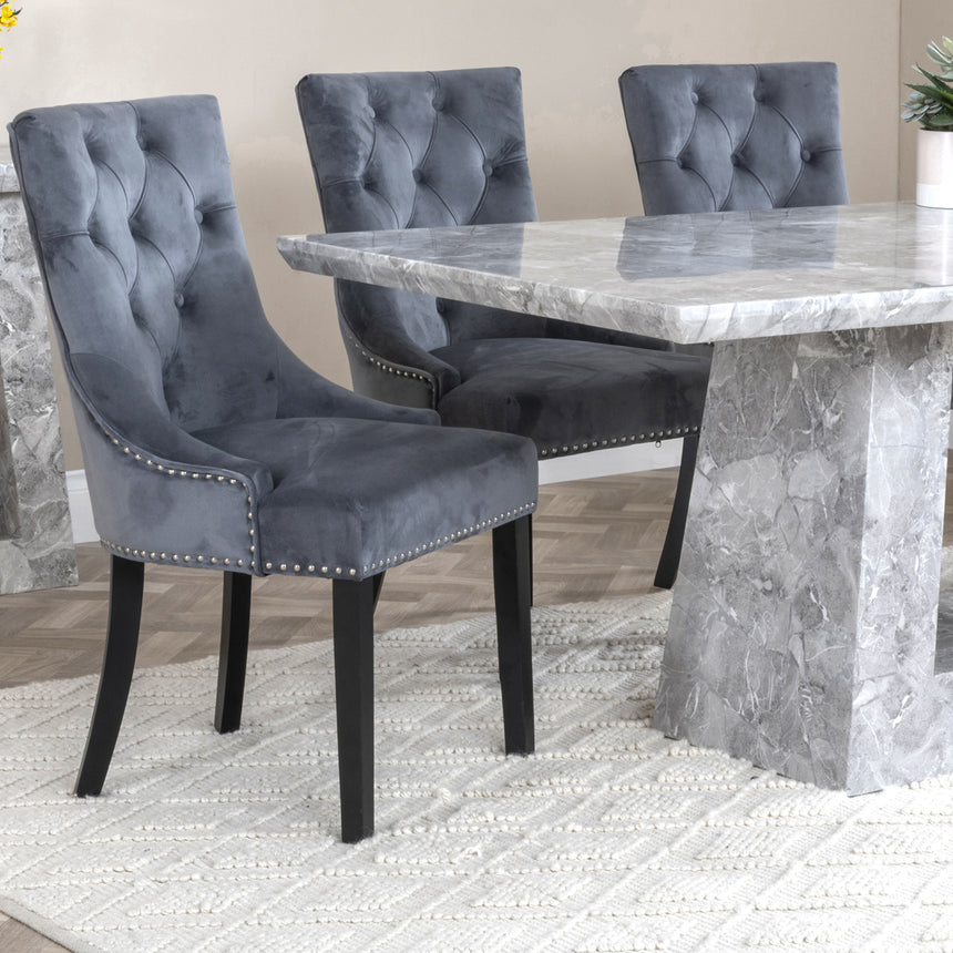 Pisa Marble Dining Set - Lion Knocker Back Velvet Fabric Dining Chair