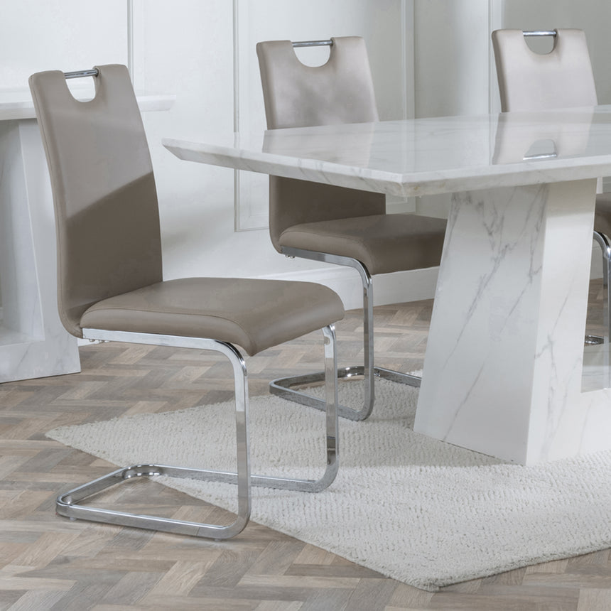 Pisa Marble Dining Set - Marsala Faux Leather Dining Chair