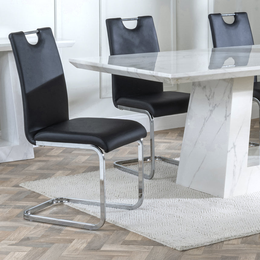 Pisa Marble Dining Set - Marsala Faux Leather Dining Chair