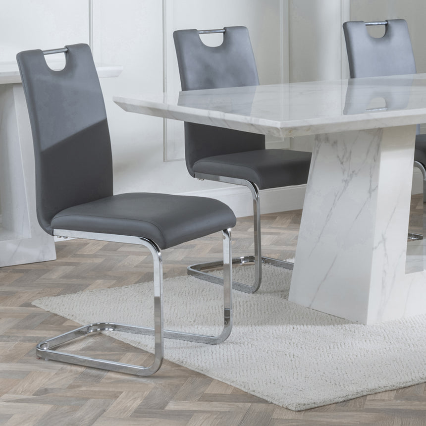 Pisa Marble Dining Set - Marsala Faux Leather Dining Chair