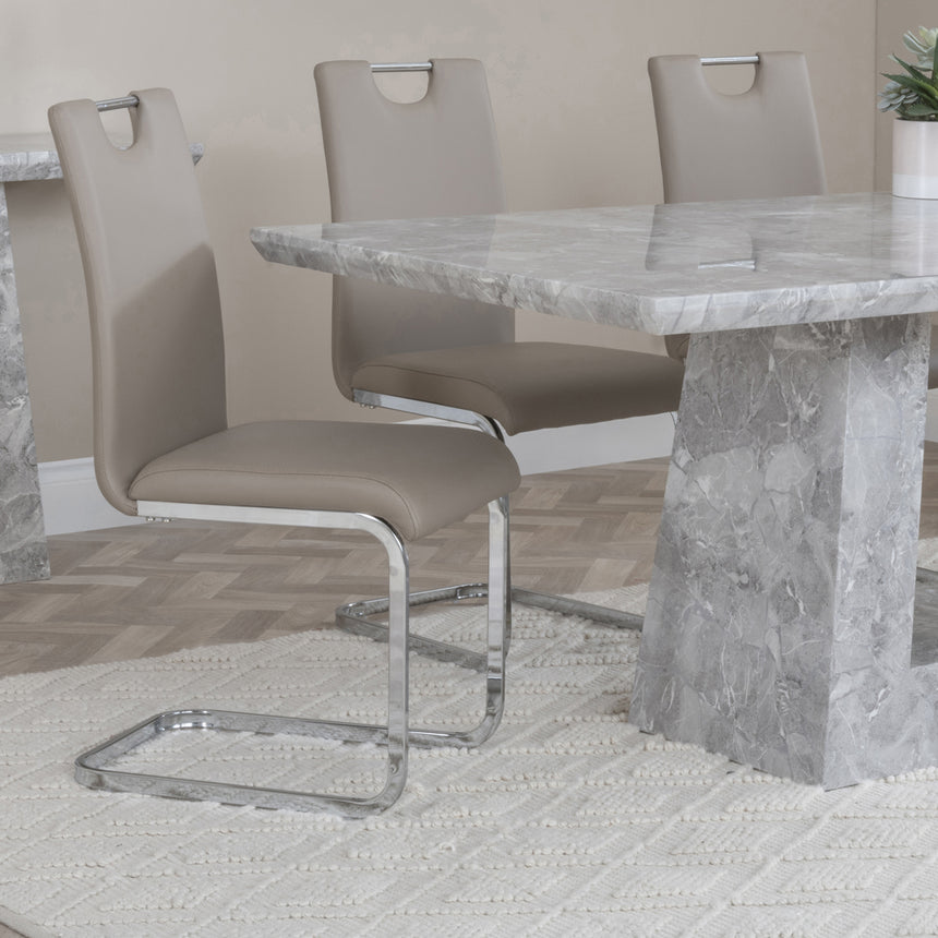 Pisa Marble Dining Set - Marsala Faux Leather Dining Chair