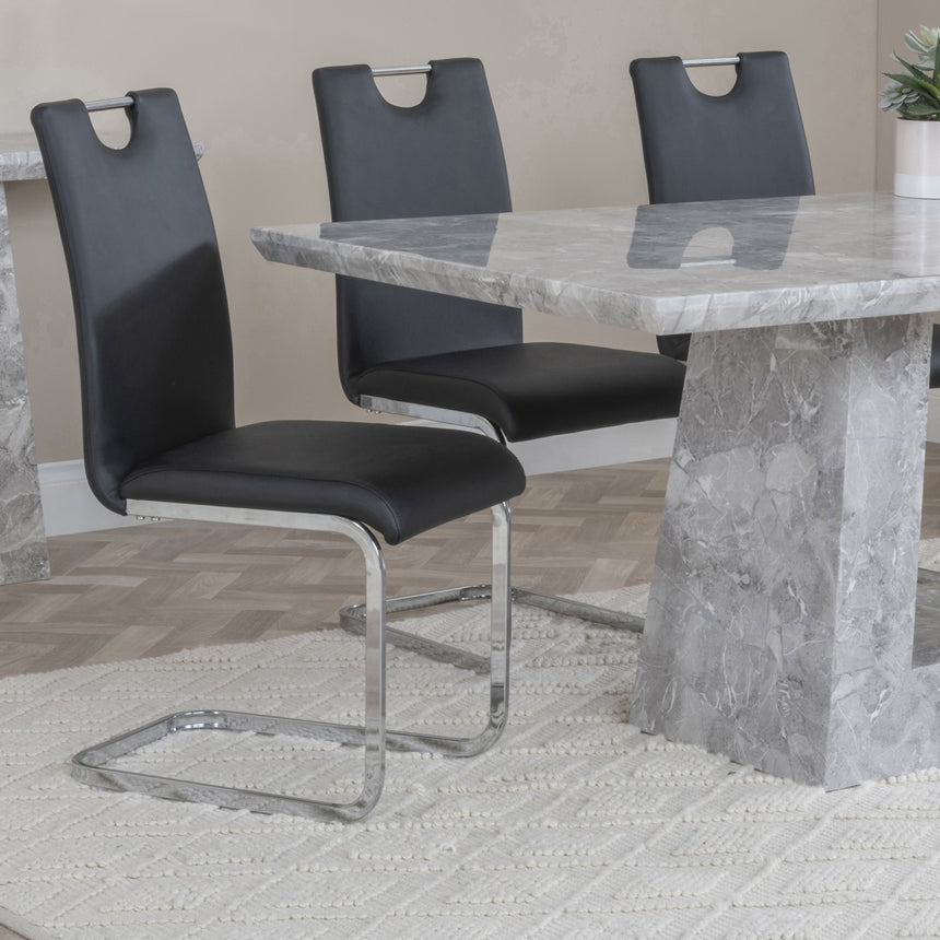 Pisa Marble Dining Set - Marsala Faux Leather Dining Chair