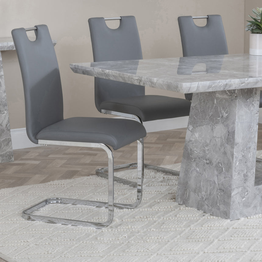 Pisa Marble Dining Set - Marsala Faux Leather Dining Chair