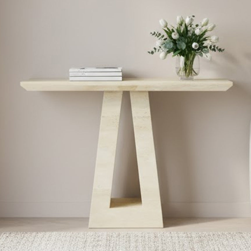 Pisa Travertine Beige Engineered Marble Console Table