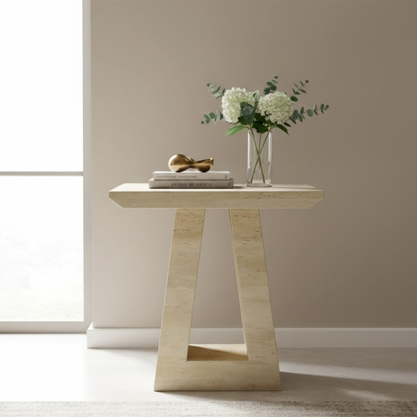 Pisa Travertine Beige Engineered Marble Square Side Table