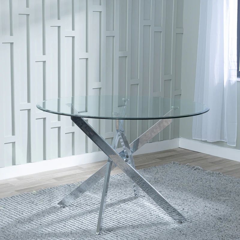 Ravenna Glass 4 Seater Round Dining Table with Chrome Metal Chopstick Legs