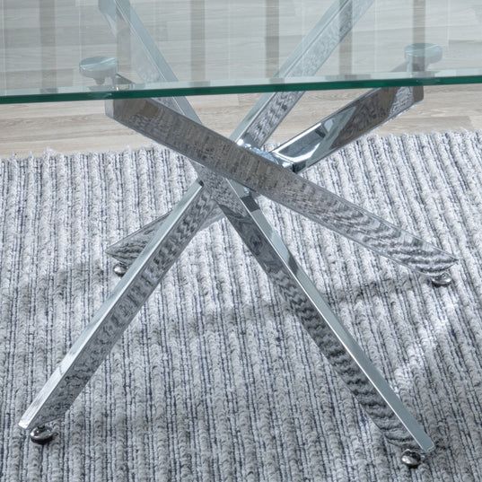 Ravenna Glass Coffee Table with Chrome Metal Chopstick Legs