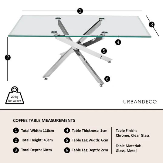 Ravenna Glass Coffee Table with Chrome Metal Chopstick Legs