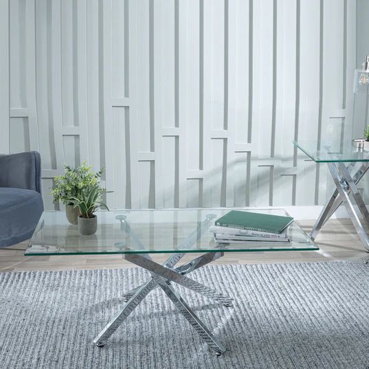 Ravenna Glass Coffee Table with Chrome Metal Chopstick Legs