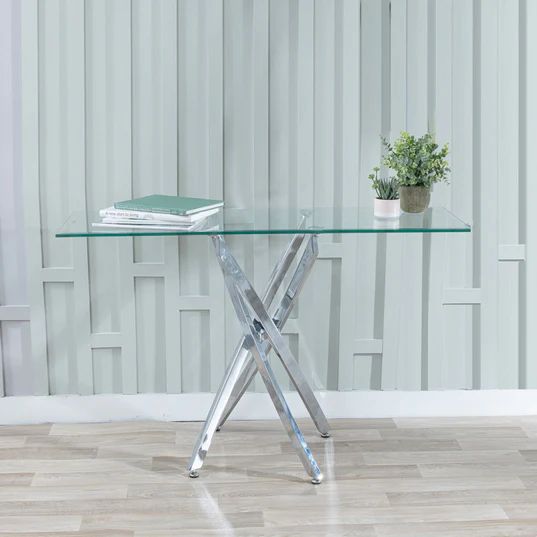 Ravenna Glass Console Table with Chrome Metal Chopstick Legs